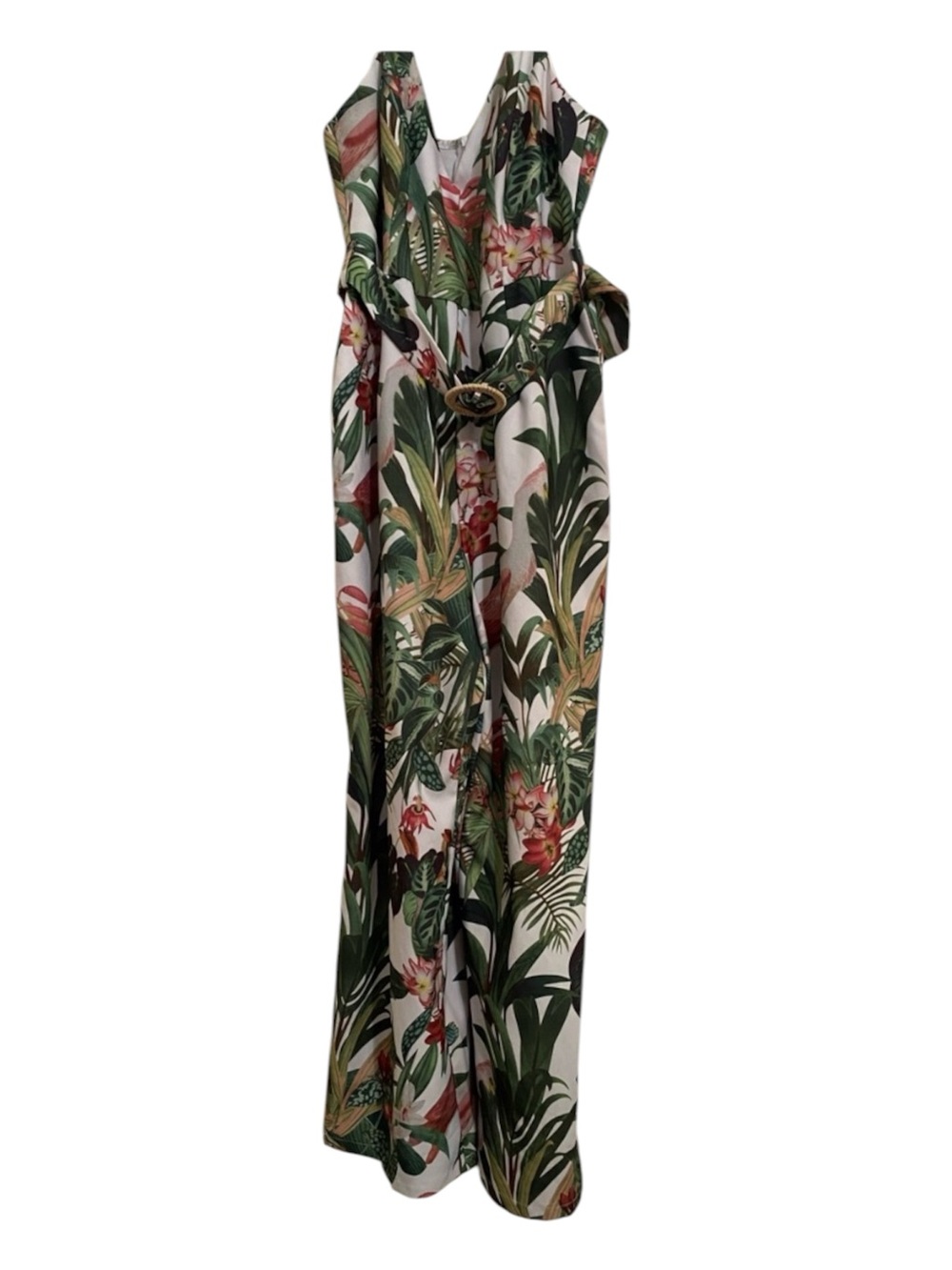 Fashion Nova Size1x Green and Pink Tropical jumpsuit coastal beachy vacation sun